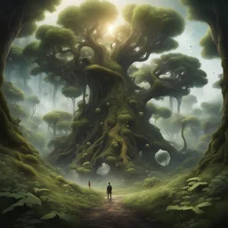 En un tiempo remoto, la vida se despliega en un mundo sin la presencia del hombre como lo conocemos hoy. En este paisaje ancestral, la tierra bulle con vitalidad, dando vida a una diversidad exuberante de especies vegetales y animales, algunas desconocidas para nosotros. Gigantescos árboles se alzan hacia el cielo, mientras criaturas misteriosas exploran su entorno. Es un espectáculo de belleza y armonía donde la naturaleza palpita con la promesa de formas de vida aún más complejas por venir.