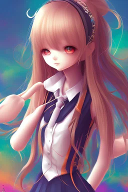 Beautiful anime schoolgirl in abstract background