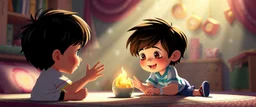 illustration of pixar children playing. fantastic lighting, cute