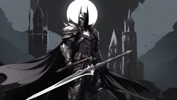 Big dark knight carrying a huge sword and wearing evil looking armor in 8k solo leveling shadow artstyle, machine them, close picture,