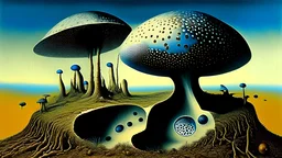 mushrooms cover the earth, surreal, bizarre by max ernst