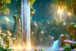  white and gold crystal cosmic ambiance，waterfall, full of details, smooth, bright sunshine，soft light atmosphere, light effect，vaporwave colorful, concept art, smooth, extremely sharp detail, finely tuned detail, ultra high definition, 8 k, unreal engine 5, ultra sharp focus