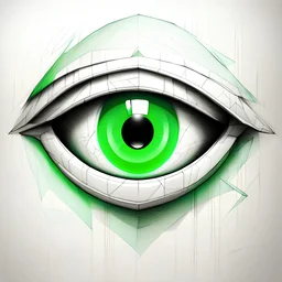 sketch, in white, one green eye, cubic style