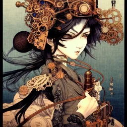 beautiful steampunk girl, hyper detailed, hyperdetailed, intricately detailed, illustration by <Katsushika Hokusai> <Yoji Shinkawa>,