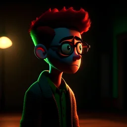 Pixar style character, moody, cinematic lighting, wide shot