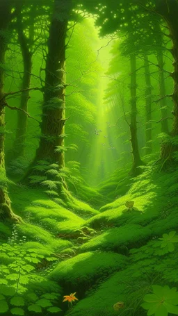 A green forest filled with fairies painted by Frank Wilson