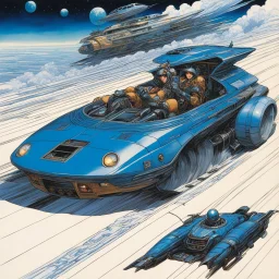 (in the style of Orion, by Masamune Shirow) an alien in rugs driving a futuristic sarship