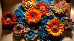 Flowers made out of Navajo yarn painted by Qiu Ying