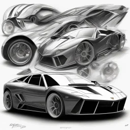 Technical concept study, pencil sketch black white, single digital, inspired from Vintage Lamborghini car