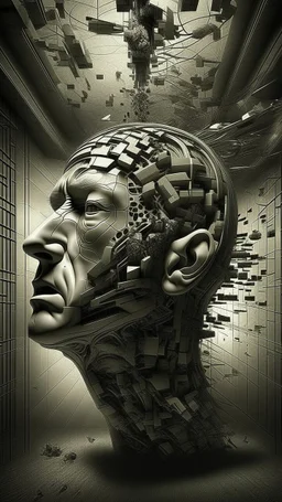 /image, randomised, depicting illusion, the Impossible, nonsense, the immaterial, intangible, and futuristic. Be wildly random in producing totally new ideas and images. Show me the deep scars inflicted on my soul and mind. Epic, cinematic.