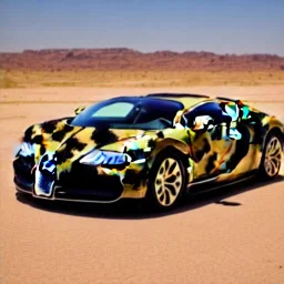 Bugatti with camouflage paint in the desert