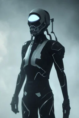 All Black suit Ana de Armas soldier, ghost, wearing high tech mask, white smoke, dark, rage, sorrow, high definition, ultra 8 k, volumetric lighting, blue fire, fog