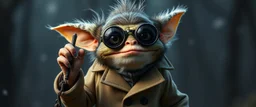 spy fish fluffy gremlin in trenchcoat