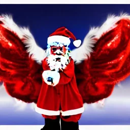 wings, freaky Santa with wings, laughing, flying, satan wings