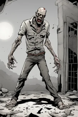 zombie, portrait, comic book, full body, standing, mean