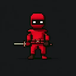 a pixel art-style simple 32-bit Ninja with a red outfit