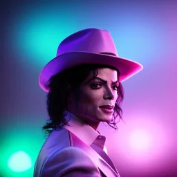 Michael Jackson,purple light effect, closed eyes, rtx, reflection, 8k, glow, winning photography, caustics