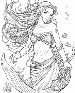 A real simple l mermaid, coloring image,