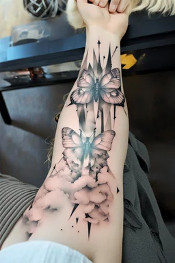 Tattoo cyberpunk sleeve geometric " black butterfly" lost tree family lines