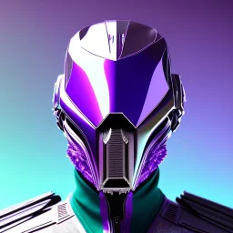 futuristic purple masked villain in galaxy, teal and purple smoke, detailed, realistic, 4k