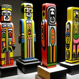 Maori sculptures painted by Stuart Davis