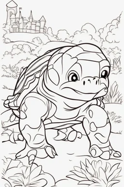 blank colouring book, white blank background, simple picture for toddlers, turtle pet, disney and pixar style
