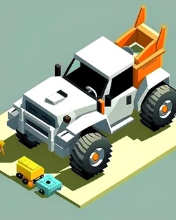 3d Isometric bobcat skidsteer with front bucket attachment, cartooned proportions, Digital painting