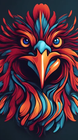 Design a vibrant, gaming-influenced logo of a chicken, featuring bright colors and a dynamic lighting scheme. Incorporate abstract shapes and textures to create an eye-catching composition.