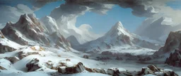 epic mountains in snow by Andrea del sarto