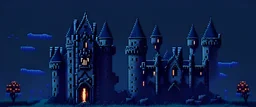"Create 50 seamless 64x64 pixel textures with a pixelated style that evokes the atmosphere of a haunted or scary castle."