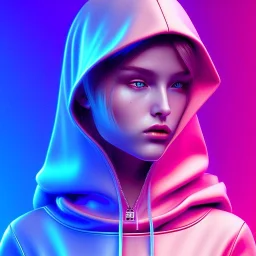 woman teenager, hoodie, retro futuristic, leather dress, gradient color, BLUE, PINK, CYAN, neon, insanely detailed, 16k resolution, perfect eyes, cinematic smooth, intricate detail