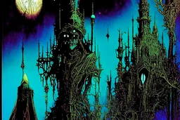 Gothic Ghouls || surrealism :: magic realism :: in the styles of Ian Miller and Sidney Sime and Harry Clarke :: stipple shading :: alcohol ink :: gothic colors :: cinematic :: sharp focus :: highest resolution :: epic masterpiece, dark neon shine, atmosphere guided by N(t)=N0​⋅e−kt