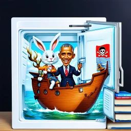 phototorealistic album cover album cover album cover obama doing stupid shit and bucks the bunny riding a swine pirate ship in the fridge