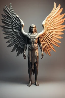 Sumerian anunaki wings with fathers full body front view, studio photograph, very aesthetic, highly detailed, brilliant composition, hyper realistic, photorealistic, subsurface scattering matt painting