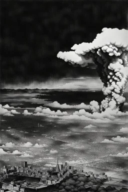 Hiroshima bomb, line arts, manga style