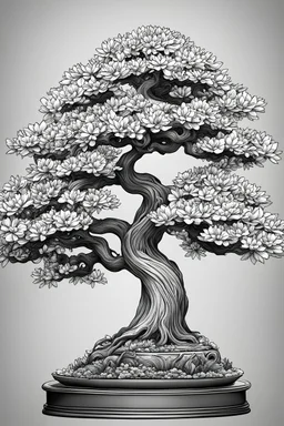 coloring page, create one single bonsai flower, high resolution, intricate details, highly detailed, high details, detailed portrait, masterpiece, 8k detailed