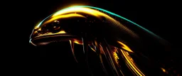 ultra high image quality, Close-up of a shark squid god resembling liquid gold, fins rippling like molten metal, set against AMOLED-worthy pure black backdrop, fantasy art style infused with a golden filter, tailored for vertical wallpaper, exclusive design with no duplicates, radiating beauty suitable for a PC screen image, vivid colors, ultra fine, digital painting.