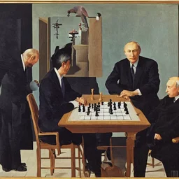 Putin, President Xi Of China And Joe Biden Play Chess With A Pigeon,Ufo,Complex Surgical Instruments,A Newborn Boy,Minimalism,Painting By ,Rene Magritte,Lucian Freud,Adrian Ghenie,Michelangelo,Salvador Dali,Pablo Picasso