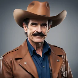 Dean Kamen as a cowboy, mustache, cowboy hat