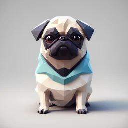 kawaii low poly pug character, 3d isometric render, white background, ambient occlusion, unity engine