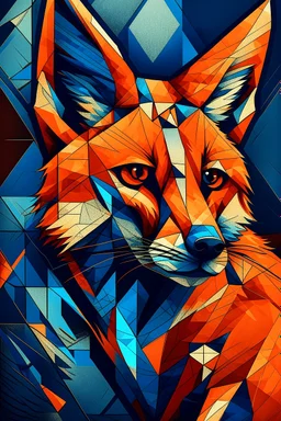 Short series of Art Deco,let me know how they are going down in interest. “Cubist digital art depicting a fox fragmented into geometric planes and angular shapes, multiple perspectives shown simultaneously, deep navy blue and burnt orange color blocking, sharp triangular forms intersecting with curved segments, Picasso-inspired deconstruction, abstract yet recognizable silhouette, textured surfaces with subtle gradients, modern gallery art style”A visible but tasteful artist signature reading ‘