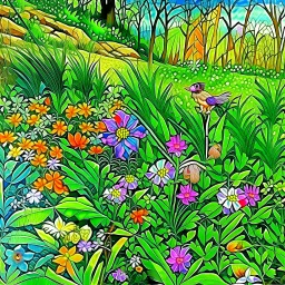 beautiful spring patchwork in the style of Raymond Briggs, Laurel Burch, Randolph Caldecott, Picasso. Modifiers: extremely detailed fantasy oil on canvas very attractive imperial colors fantastic view 4K 3D focused