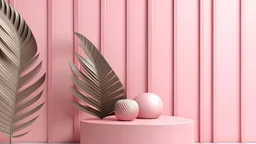 Modern Minimal Soft Pink Shelf Display For Show Product With Leaf Palm Background 3d Render