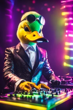 Photography Humanoid Duck as dj player smusical self expression play dj in disco club