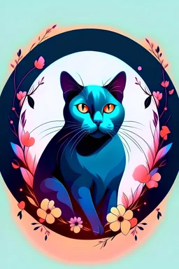 beautiful cat, aesthetic, Vector Design, Concept Art, 4k, white background, circle, illustration, dark colors