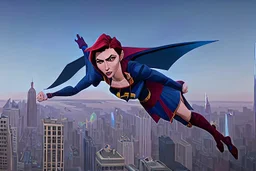 Supergirl flying in a hypnotic dream over New York City