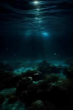 fondo del oceano iluminado por seres que trae luz a las profundidaes oscuras