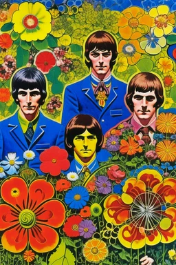 copertina album musicale anni 60 di band effetto fluido acido con fiori