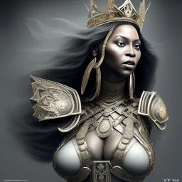 Beyonce, long black hair, elemental face, Unreal Engine 5, highly detailed, highest quality, digital painting, complex 3d render, unreal engine render, insane detail, intricate photograph quality, magnificent, majestic, highly intricate, Realistic photography, grand hall, wicked throne, holding scepter, crown of barbwire, dark color palette, metallic, highly detailed, highest quality, digital painting