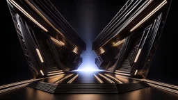 a 3d fractal stage structre made of metallic dark color 3d structures, pertty artistc background,dynamic lights
